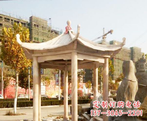 广西园林晚霞红单层凉亭景观石雕