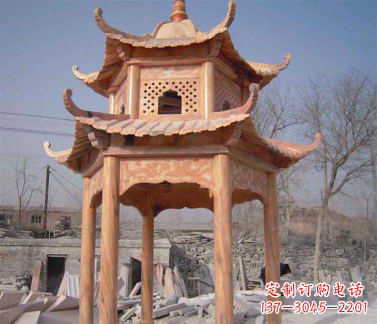 广西园林晚霞红石凉亭景观石雕