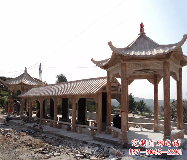 广西园林晚霞红长廊凉亭景观石雕