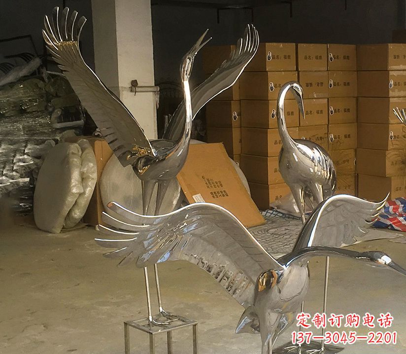 广西园林云中仙鹤不锈钢雕塑