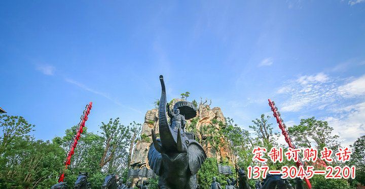广西园林站在大象上出征的将军人物小品铜雕