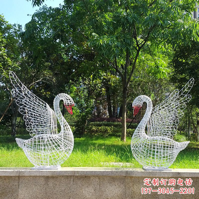 广西展翅天鹅网格雕塑-上色款