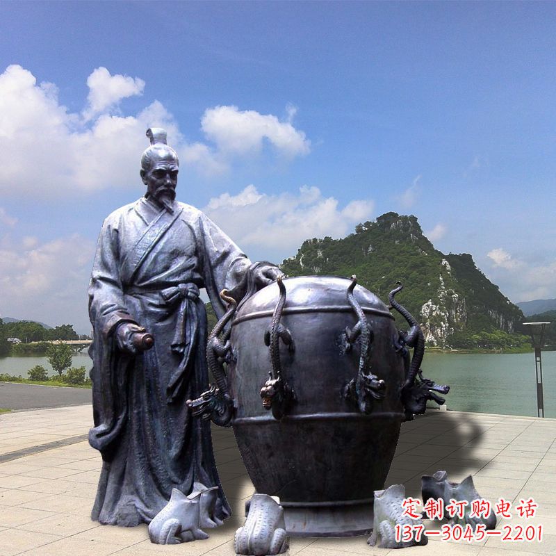 广西张衡地动仪地震仪雕塑-玻璃钢仿铜历史名人情景雕塑
