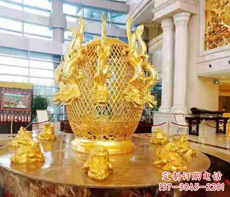 广西张衡地动仪企业景观雕塑摆件纯铜鎏金古仪器