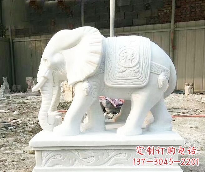 广西招财动物汉白玉大象石雕 (3)
