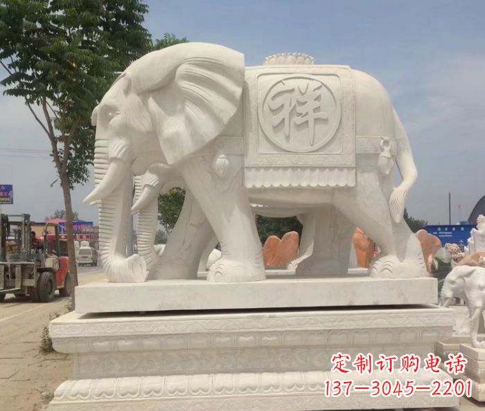 广西招财动物汉白玉吉祥大象石雕