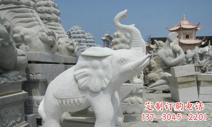 广西招财动物汉白玉长鼻小象石雕
