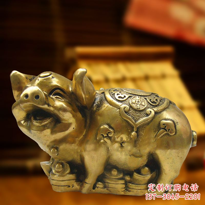 广西招财金猪铜雕-风水生肖动物雕塑企业商场美陈摆件