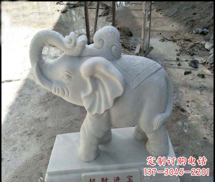 广西招财进宝汉白玉招财小象石雕