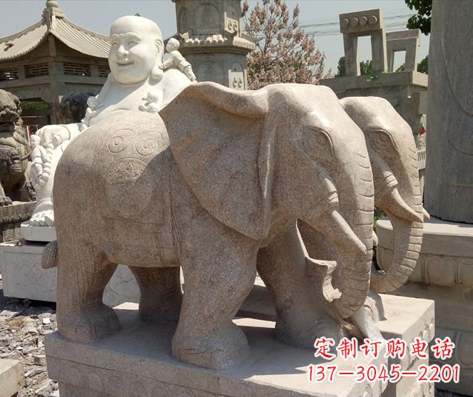 广西招财晚霞红大象石雕 (2)