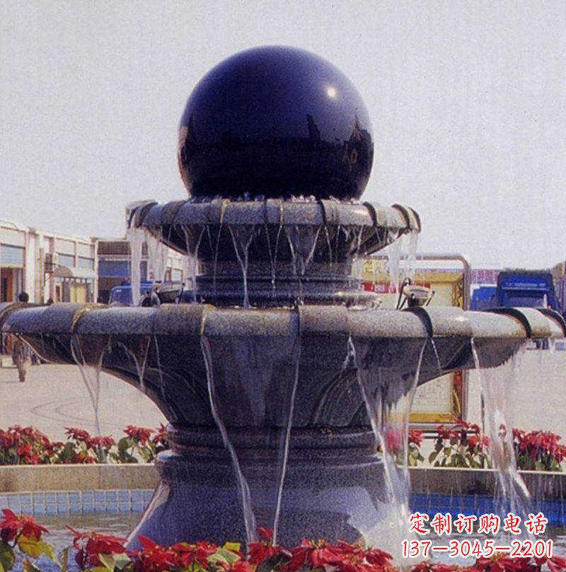 广西中国黑双层风水球喷泉石雕