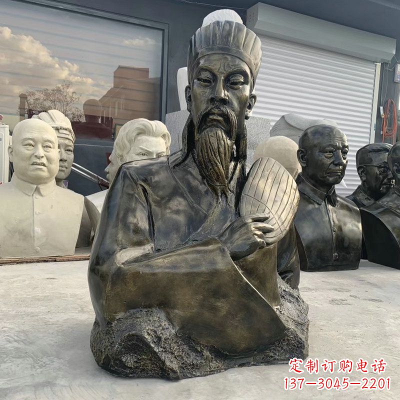 广西诸葛亮半身像-玻璃钢仿铜三国人物古代著名军事家雕像