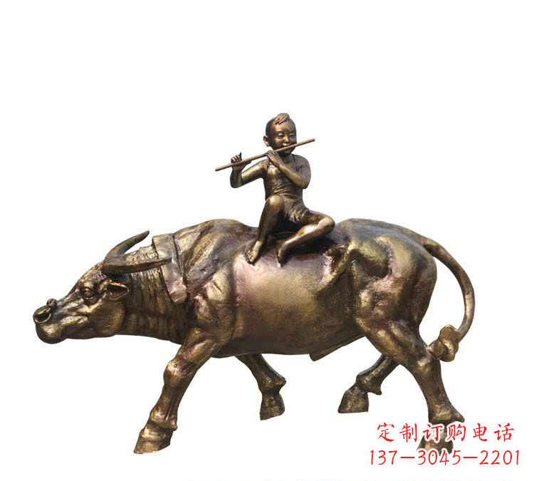 广西铸铜牧童牛雕塑