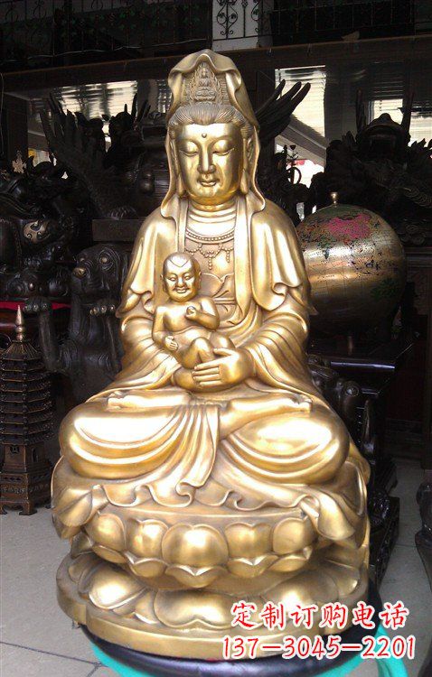 广西铸铜送子观音雕塑