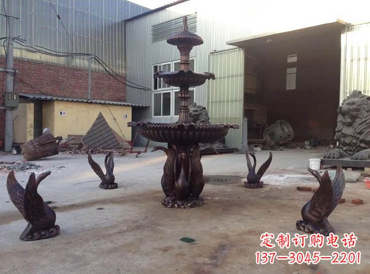 广西铸铜天鹅喷泉雕塑