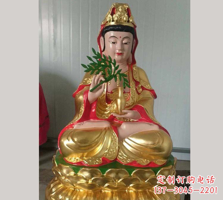 广西铸铜贴金杨柳观音雕塑
