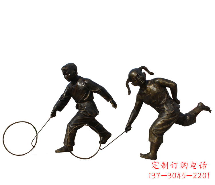 广西公园滚铁环的儿童铜雕
