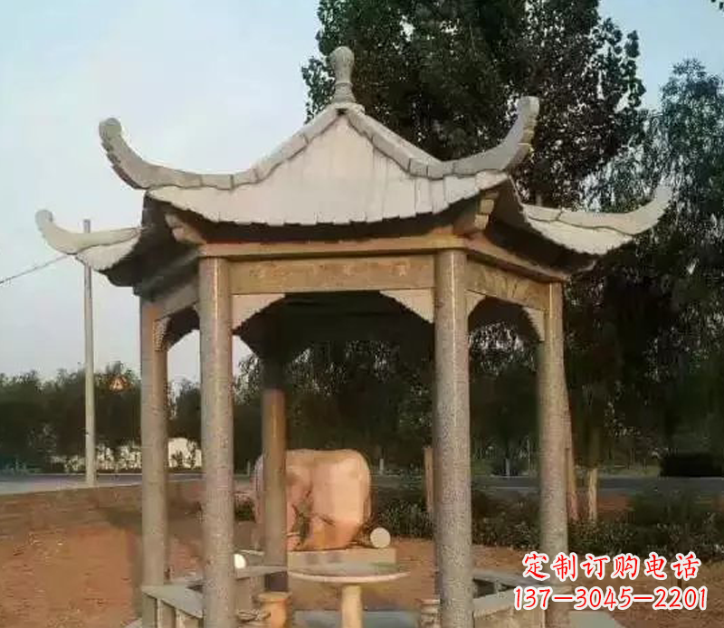 广西公园景观大理石六角石雕凉亭