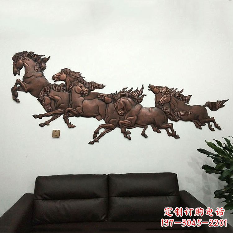 广西紫铜马儿浮雕装饰画