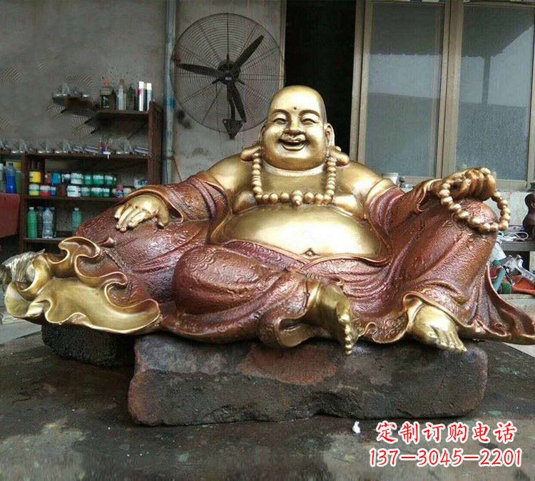 广西宗教供奉坐式弥勒佛铜雕