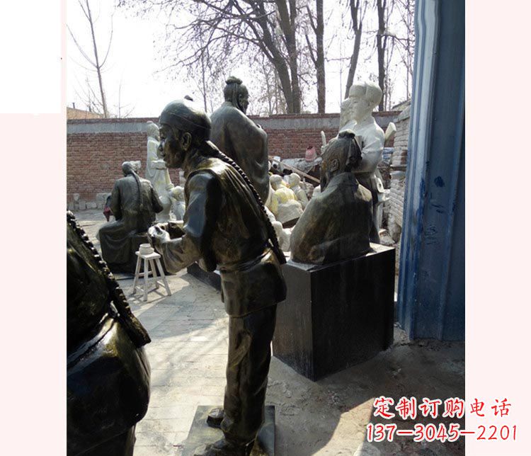 广西作揖的店小二铜雕
