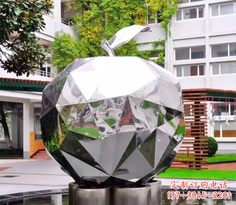 广西水果雕塑-别墅园林几何镜面户外不锈钢水果雕塑