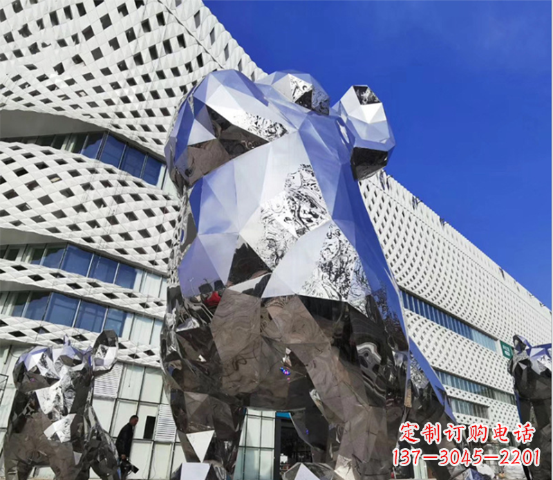 广西狗雕塑-广场大型不锈钢几何狗雕塑